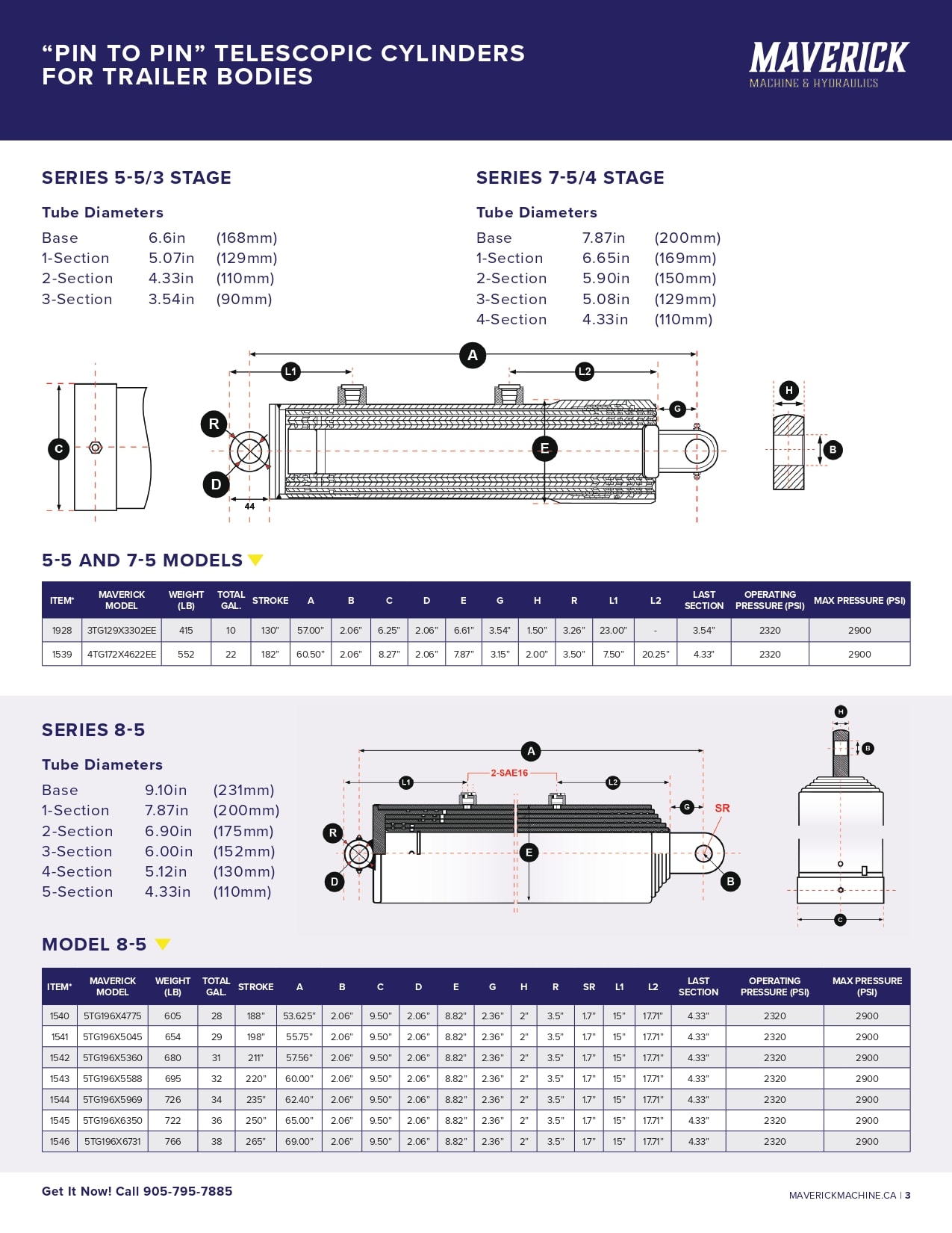 cylinder for trailer bodies