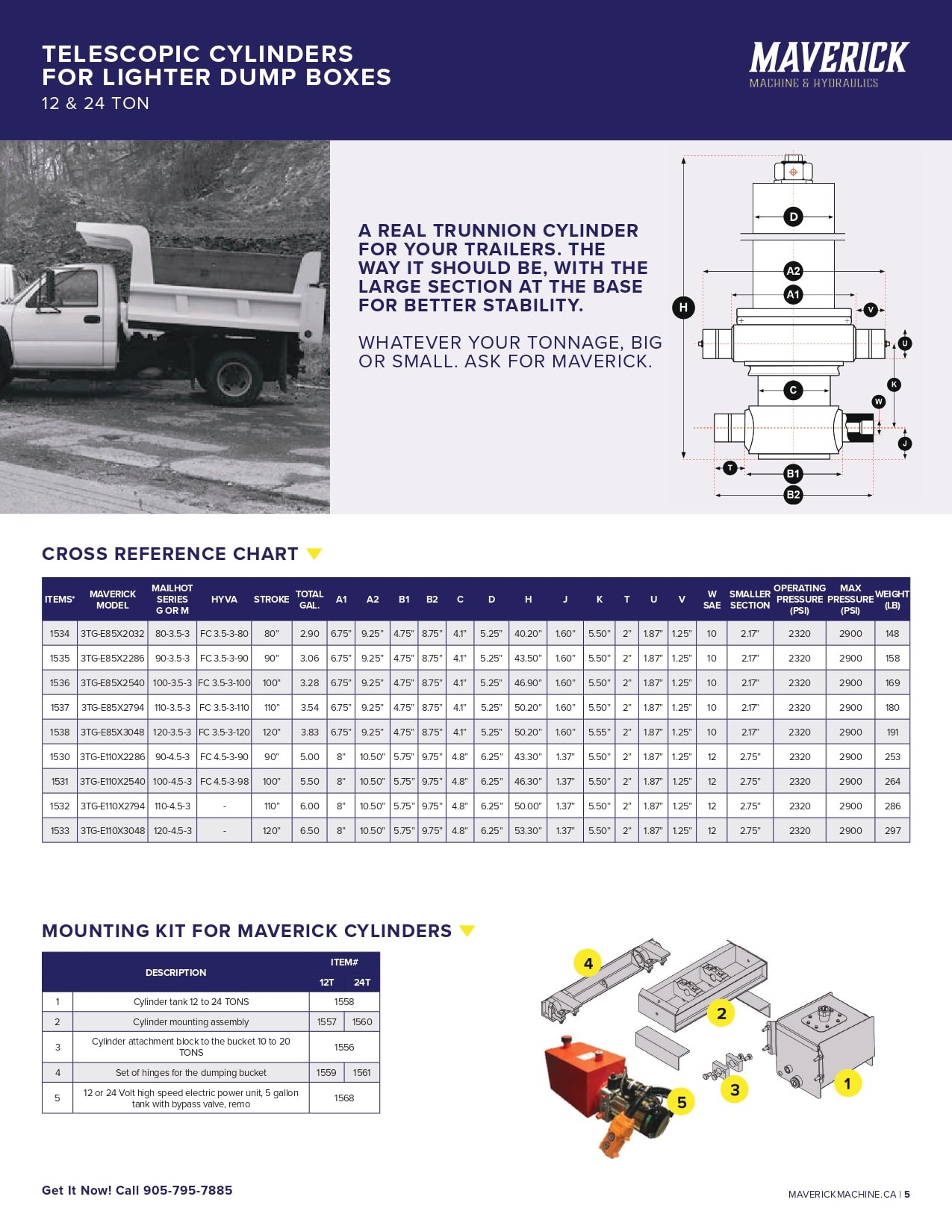  Telescopic cylinder for lighter dump boxes