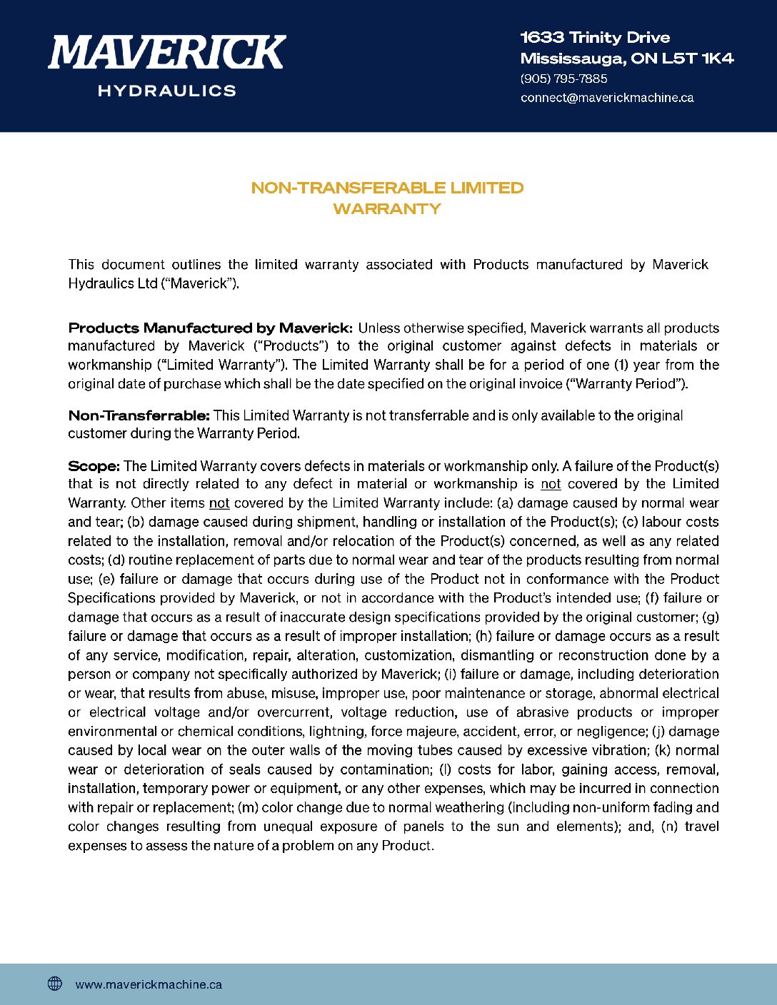 Manufacturing Warranty